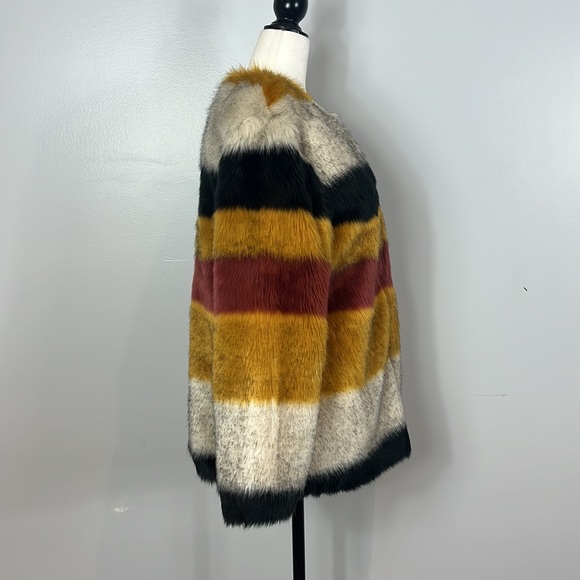 Zara Basic Outerwear Faux Fur Gold, Grey, Black & Wine Striped Jacket - Picture 9 of 17